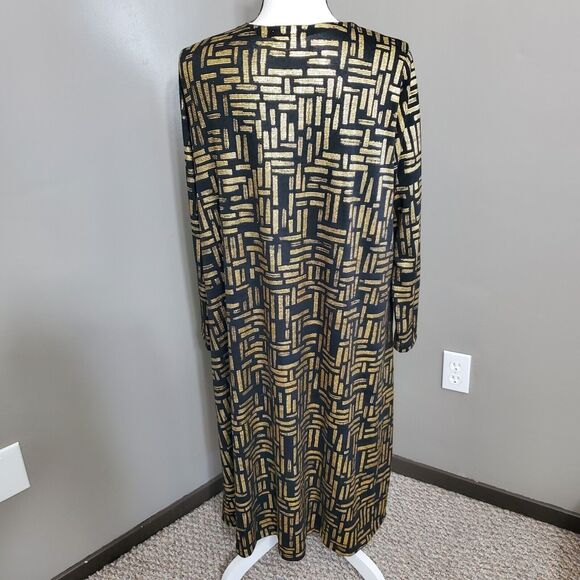 LuLaRoe Elegant Sarah Cardigan Womens Size Medium Duster Black Gold Shimmer - Picture 3 of 13